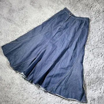 로페피크닉 데님 롱 스커트 플레어 스커트 블루 36 캐주얼