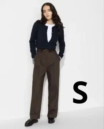 새상품 유니클로 턱 와이드 팬츠 S 다크 브라운