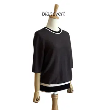 [ blancvert ] 레이온 나일론 소재 홀가먼트 배색 니트