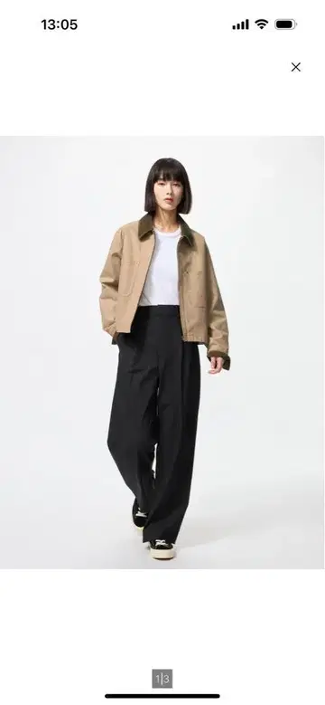 UNIQLO 턱 와이드 팬츠 여성용 블랙 XS 인심 67cm