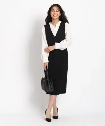 [미품] 쿠 드 샹스 깔끔한 I라인 점퍼 스커트 블랙 36 사이즈