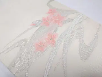 순수 실크 나고야 오비 명주, 흐르는 물에 꽃