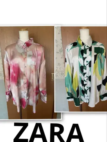 ZARA 긴팔 셔츠 개성적인 그린 핑크