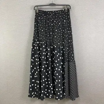 BEARDSLEY 도트 패치워크 롱 스커트 블랙