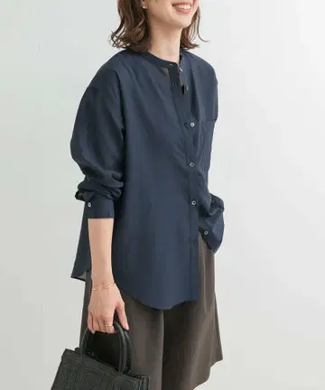 [ UR TECH ] 밴드 카라 셔츠 네이비