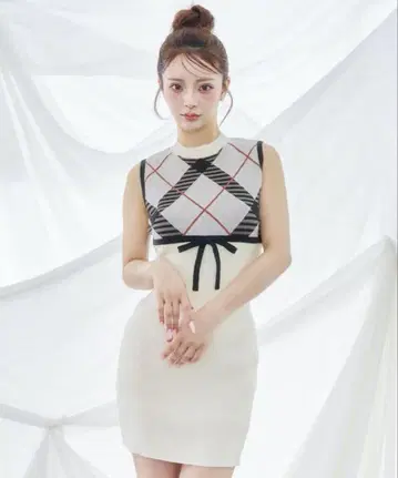 Darich 체크 자카드 니트 미니 원피스