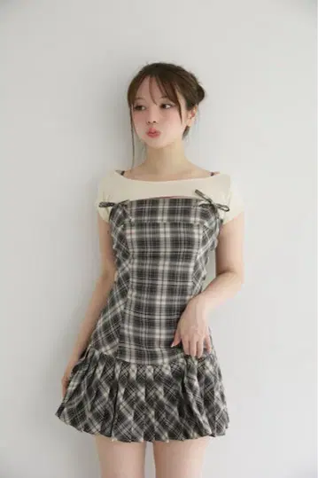 andmary Karen check mini dress beige M