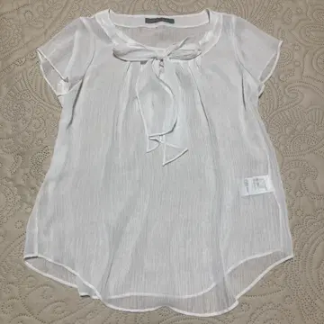 미품! 띠어리 럭스 블라우스 리본 시어 비침 화이트