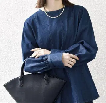 새상품급 SHIPSany 데님 심 볼륨 슬리브 블라우스 새상품급