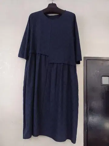 7부 소매 원피스 네이비 넉넉한