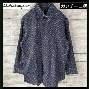 페라가모 Ferragamo 셔츠 긴팔 간치니 패턴 네이비