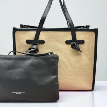 컨디션 최상 지아니카리니 말체라 M A4 수납 가능 베이지 파우치 블랙