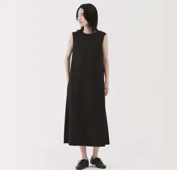 MUJI 여성 통기성 스트레치 축구 슬리브리스 원피스 L 블랙