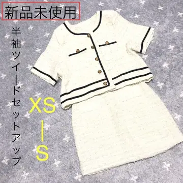 택 포함 새상품 아이보리 반팔 트위드 셋업 XS-S 여성용
