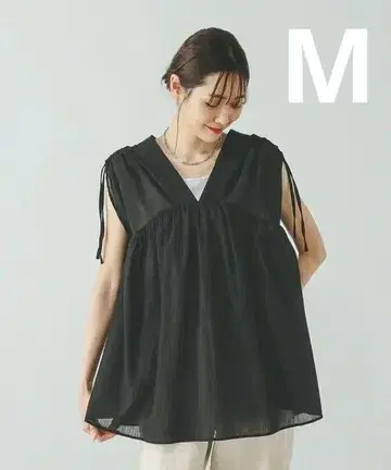 GLOBAL WORK 에어리 릴랙스 개더 블라우스 (M) 블랙