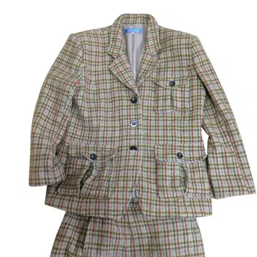 체크 무늬 자켓 스커트 셋업 빈티지 XL~2XL