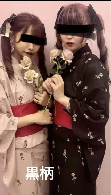 Ank Rouge (앙크루즈 블랙 장미 무늬 유카타와 핑크 오비