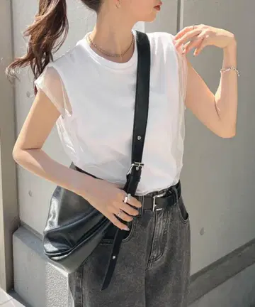 Futier land 레이어드 시어 튤 슬리브리스 상의 L