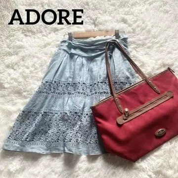 ADORE 어도어 무릎 기장 스커트 플레어 린넨 레이스 자수 봄/여름