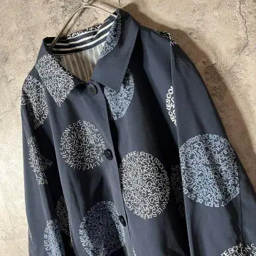올 패턴 나일론 자켓 영문 로고 네이비 와이드 소매 빅 루즈 M~L