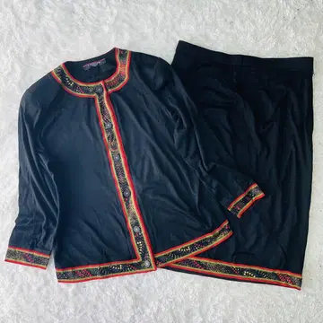 컨디션 최상 레오나르 셋업 노카라 트림 실크 혼방 블랙