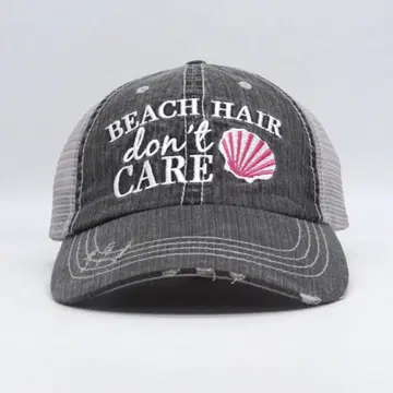 BEACH HAIR 메시지 자수 메쉬 캡 구제 의류 데미지 가공