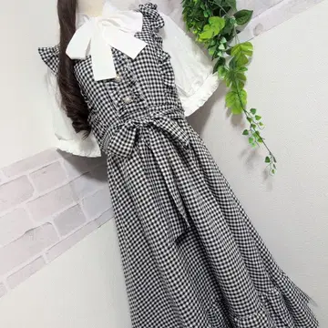 새상품 양산계 체크 무늬 리본 원피스 빅 사이즈 여성용