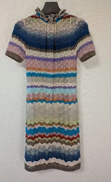 MISSONI 멀티 컬러 물결무늬 스트라이프 반팔 원피스