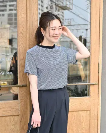 ourhome 면 100% 깔끔한 보더 티셔츠