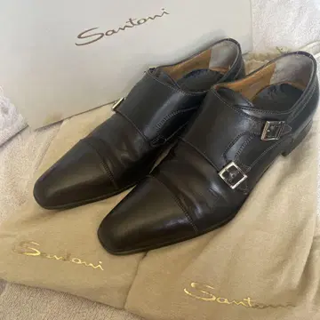 Santoni 블랙 더블 몽크 스트랩 신발