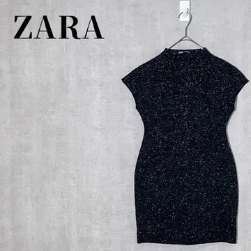 ZARA 숏 스트레치 니트 원피스 라메 프렌치 슬리브 사이즈 M