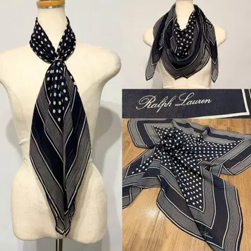 Ralph Lauren 랄프 로렌 실크 쉬폰 네이비 도트 스카프