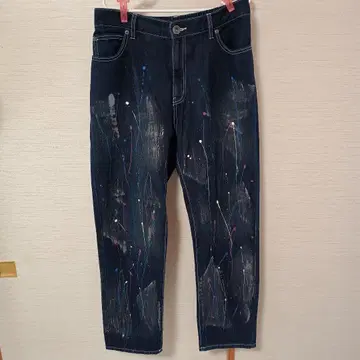 Kohaku 페인트 스플래터 다크 블루 데님 팬츠