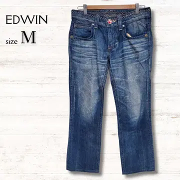 에드윈 EDWIN 스트레이트 데님 자수 스티치 디자인 버튼 M
