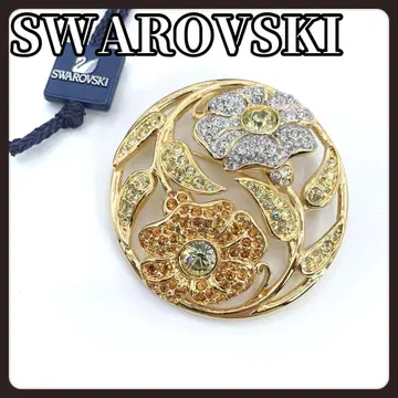 레어 SWAROVSKI 스와로브스키 골드 브로치 멀티 컬러