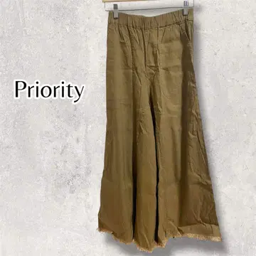 Priority 프라이오리티 카키 와이드 팬츠 밑단 프린지 38
