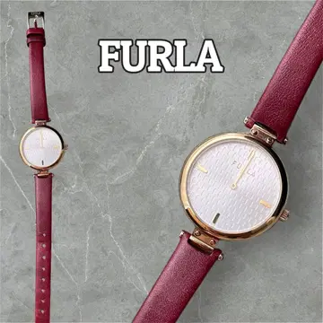 FURLA 훌라 가죽 벨트 손목시계 레드 골드
