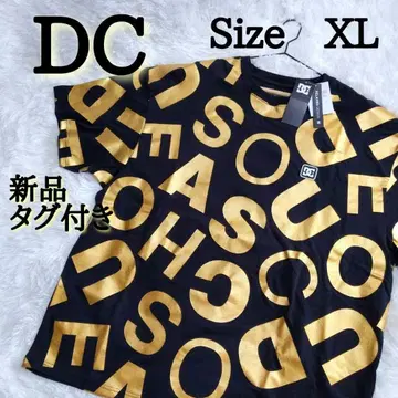 택 포함 새상품 DC DC 로고 올 로고 무늬 티셔츠 골드 XL