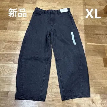새상품 GU 배럴 레그 청바지 (기장 짧음) 다크 그레이 XL