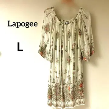 Lapogee 화이트 프린트 패턴 7부 소매 원피스
