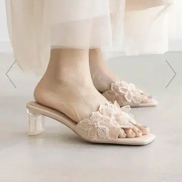 RANDA 플라워 비즈 뮬 샌들 핑크 베이지(LL) 란다