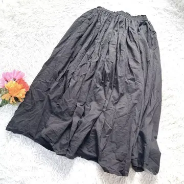 롱 플레어 스커트 허리 밴딩 코튼 100% 내추럴 무지 모노톤