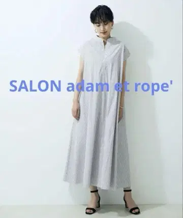 SALON adam et rope 스트라이프 프렌치 슬리브 원피스