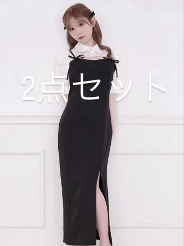 더블 리본 캐미 원피스 숏 볼레로 블라우스 2세트