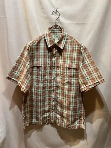 L.L.Bean 나일론 반팔 셔츠 체크 무늬