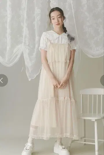 merry jenny 깅엄 시어 티어드 원피스 베이지