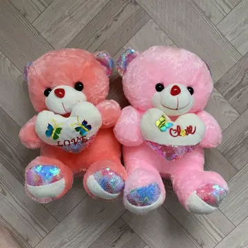 하트 모양 쿠션 포함 봉제 인형 2개 세트