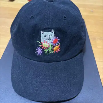 RIPNDIP 고양이 및 꽃 자수 블랙 야구 모자