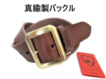 놋쇠로 만든 팔각 버클 도치기 가죽 벨트 (초코) 40mm 폭 통가죽