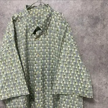 90년대 빈티지 반팔 패턴 셔츠 남성용 구제 의류 폴리 개성파 기발한